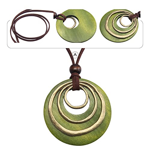 Boho Leather Necklace with Wooden Pendant