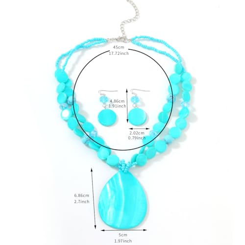 Jules D. Big Teardrop Pendant Necklaces for Women Colorful Beaded Necklaces Statement Set for Holiday. (Turquoise)