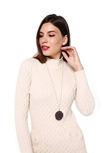 Niumike Handmade Crystal Circle Pendant Necklace for Women Disc Long Statement Necklaces Valentines Mothers Day Gifts for Her (Purple)