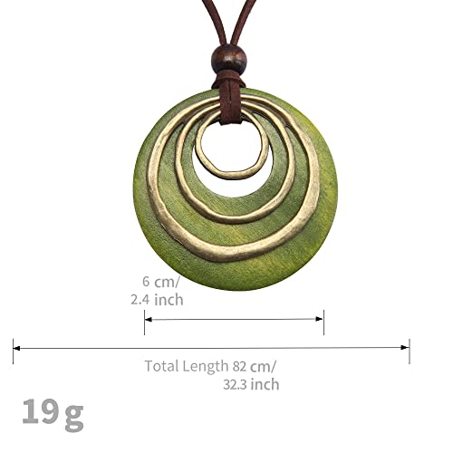 Boho Leather Necklace with Wooden Pendant
