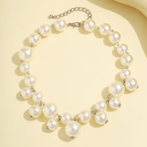 Pearl Necklaces for Women Chunky Pearl Necklace Statement Big Pearl Choker Necklaces Pearl Beaded Necklace Wedding Party Jewelry (pearl)