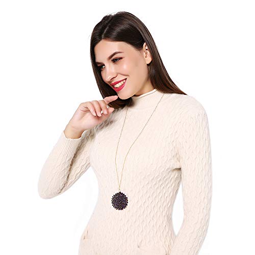 Niumike Handmade Crystal Circle Pendant Necklace for Women Disc Long Statement Necklaces Valentines Mothers Day Gifts for Her (Purple)