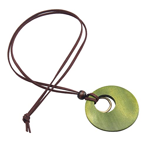 Boho Leather Necklace with Wooden Pendant