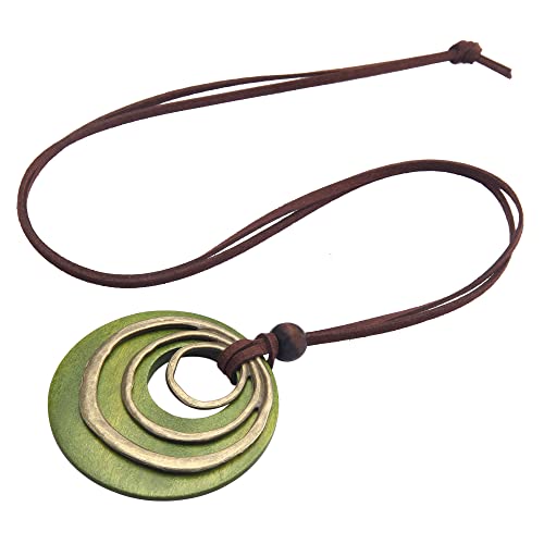 Boho Leather Necklace with Wooden Pendant