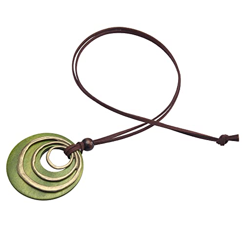 Boho Leather Necklace with Wooden Pendant