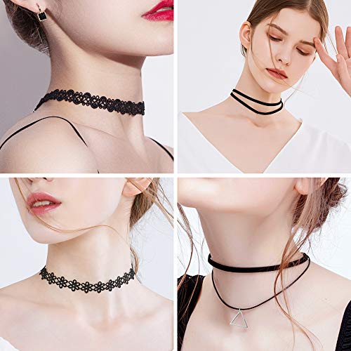 Prohouse 44PCS Black Womens Chokers Gothic Collar Lace Velvet Chocker Pendant Necklaces Set for Teen Women Girls
