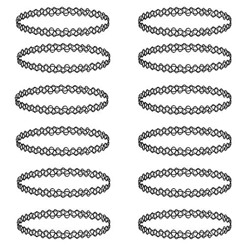 BodyJ4You 12PC Tattoo Choker Necklace Set - 90s Accessories 2000s Jewelry - Gothic Black Henna - Stretchy Collar Necklace