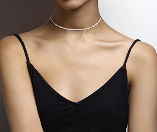 Miabella 925 Sterling Silver Figaro, Beaded Singapore, Sparkle, Cuban Link Chain, Adjustable Choker Necklace for Women Made in Italy (Sparkle, Length 13+2 Inches)