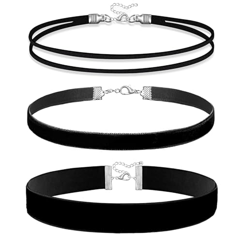 3pcs Black Choker Necklace for Women Black Velvet Choker Set Layered Black Choker Necklaces Classic Chokers for Women Adjustable Black Collar Necklace for Party Cosplay Birthday Jewelry Gifts-A