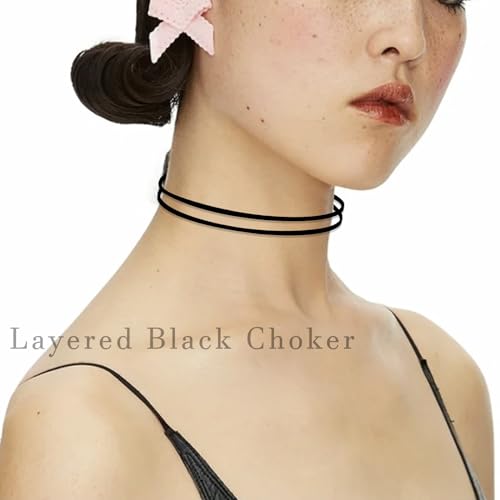 3pcs Black Choker Necklace for Women Black Velvet Choker Set Layered Black Choker Necklaces Classic Chokers for Women Adjustable Black Collar Necklace for Party Cosplay Birthday Jewelry Gifts-A