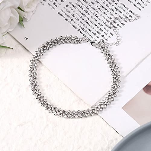 JEAIRTS Rhinestone Choker Necklace Silver Diamond Row Necklaces Sparkly Crystal Necklace Chain Jewerly Fashion Minimalist Party Prom Accessories for Women and Girls (Style 1)