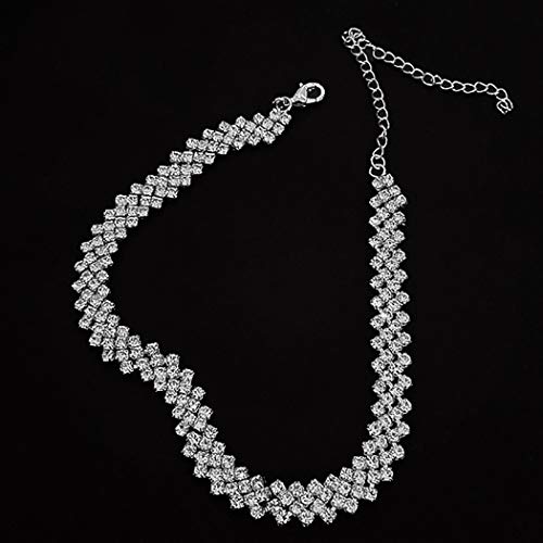 JEAIRTS Rhinestone Choker Necklace Silver Diamond Row Necklaces Sparkly Crystal Necklace Chain Jewerly Fashion Minimalist Party Prom Accessories for Women and Girls (Style 1)