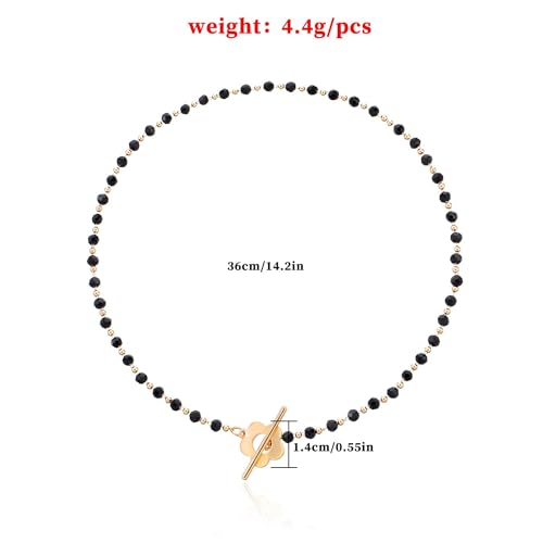 Octwine Dainty Boho Flower Short Choker Necklace Simple Black Crystals Choker Necklaces for Women and Girls (Gold)