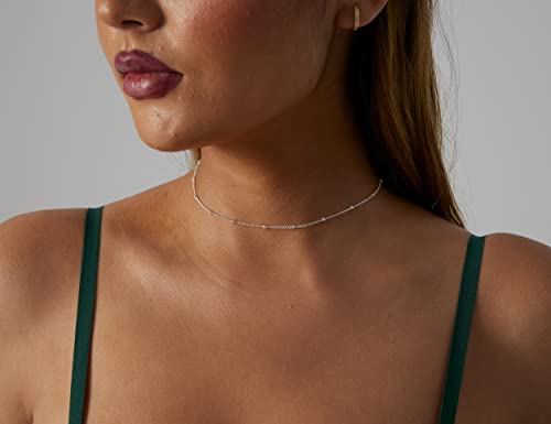 BERISO 14K Gold/Silver Plated Choker Necklace for Women Shining Dots Station Gold Chain Necklace Beads Sparkle Chain Necklace Link Chain Exquisite Jewelry for women