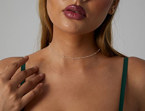 BERISO 14K Gold/Silver Plated Choker Necklace for Women Shining Dots Station Gold Chain Necklace Beads Sparkle Chain Necklace Link Chain Exquisite Jewelry for women