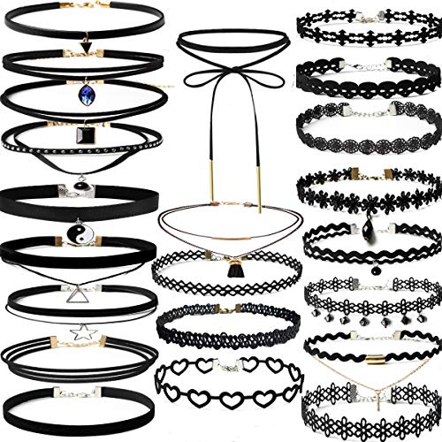 YOKER 22 Pcs Necklaces Black Velvet Choker Set for Womens Velvet Choker Set Classic Gothic Tattoo Lace Chokers Adjustable for Party Cosplay Christmas Birthday