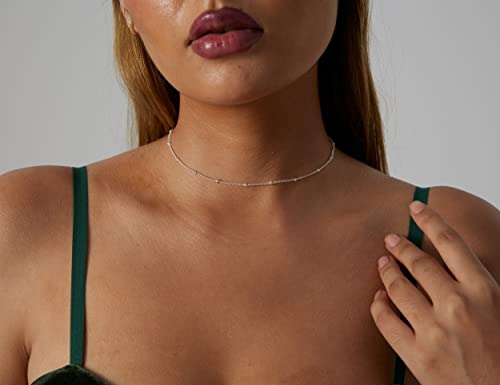 BERISO 14K Gold/Silver Plated Choker Necklace for Women Shining Dots Station Gold Chain Necklace Beads Sparkle Chain Necklace Link Chain Exquisite Jewelry for women