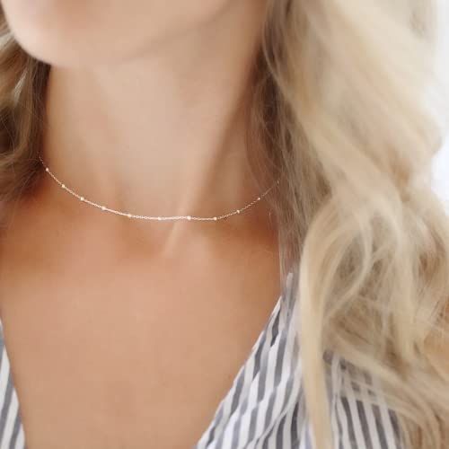 BERISO 14K Gold/Silver Plated Choker Necklace for Women Shining Dots Station Gold Chain Necklace Beads Sparkle Chain Necklace Link Chain Exquisite Jewelry for women