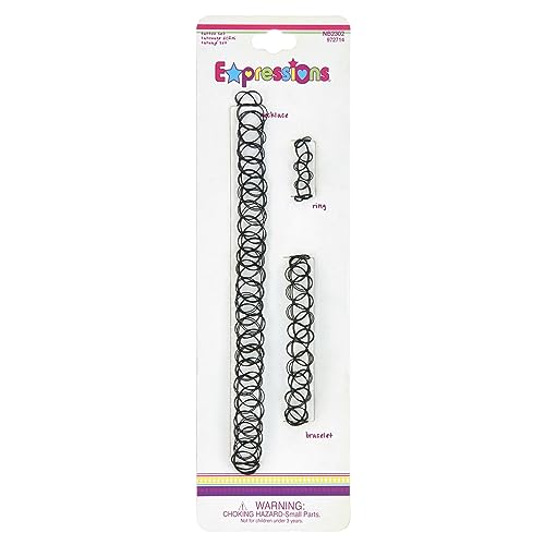Expressions 3pc Assorted Tattoo Stretch Jewelry Collection - Black Tattoo Choker Necklace, Bracelet & Ring Set - Stretchy Tattoo Effect Jewelry Accessories For Kids And Adults