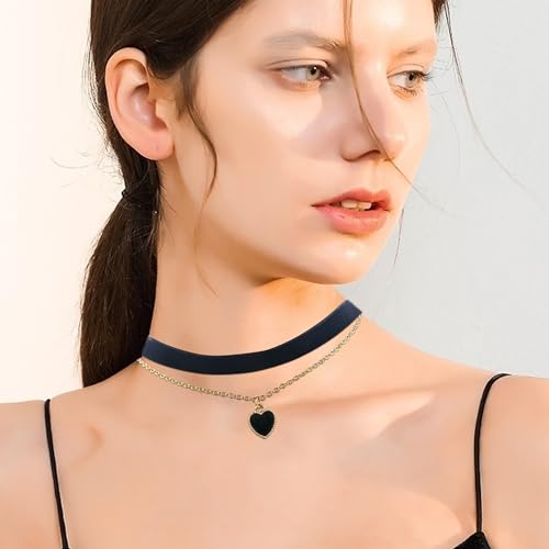DAYANEY Black Heart Necklace,Black Choker Necklaces For Woman,Gothic Vintage Choker Necklace,Black Velvet Choker Heart Jewelry Gold Chain Choker as Aniversario Birthday Gifts for Women