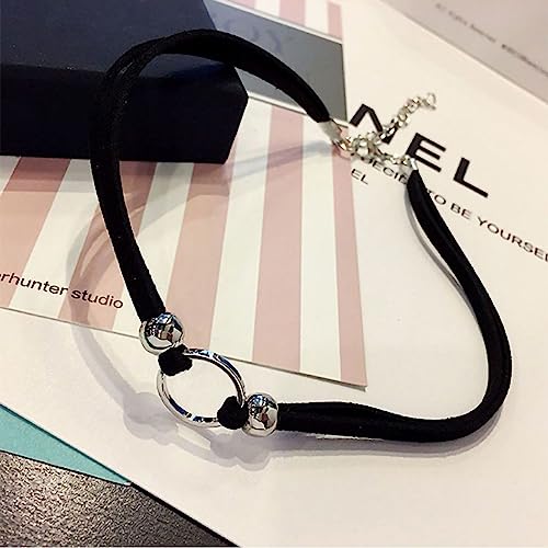 Fesciory Black Choker Necklaces for Women, Adjustable Layered Velvet Leather Lace Choker Collar Necklace, Goth Jewelry Gifts (Circle)