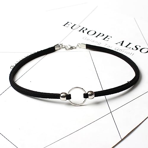 Fesciory Black Choker Necklaces for Women, Adjustable Layered Velvet Leather Lace Choker Collar Necklace, Goth Jewelry Gifts (Circle)