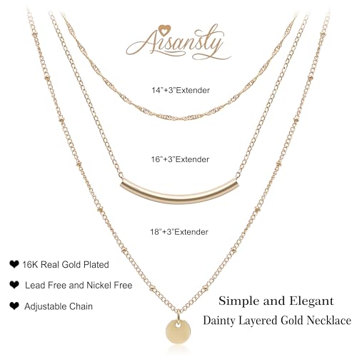 Aisansty Layered Coin Tube Pendant Choker Necklace for Women Girls Dainty Gold Plated Layering Chain Neckalce Set