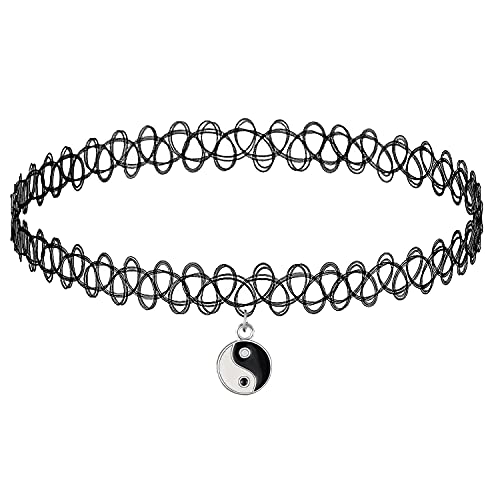 BodyJ4You Ying Yang Silvertone Pendant Tattoo Choker Necklace - Balanced Retro Accessory for Girls Teens