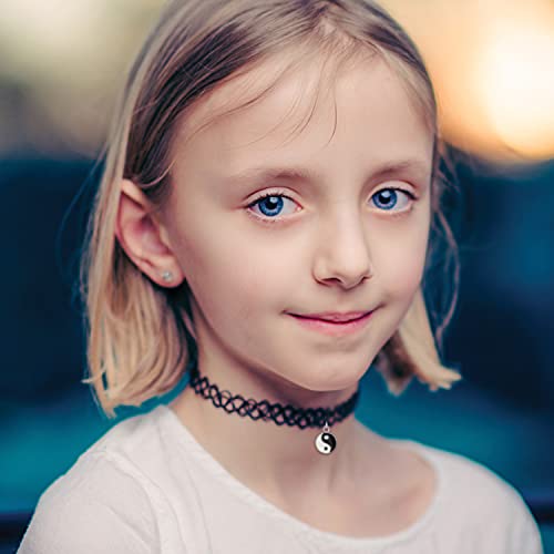 BodyJ4You Ying Yang Silvertone Pendant Tattoo Choker Necklace - Balanced Retro Accessory for Girls Teens