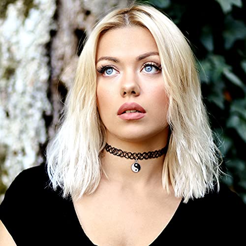 BodyJ4You Ying Yang Silvertone Pendant Tattoo Choker Necklace - Balanced Retro Accessory for Girls Teens