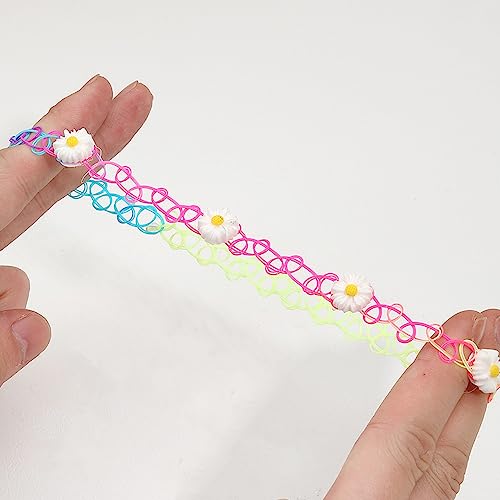 BodyJ4You 12PC Tattoo Choker Necklace Set - 90s Accessories Old School 2000s Jewelry - Yellow Daisy Pink Purple Flower Charm - One Size Women Teen Girl - Stretchy Multicolor Collar