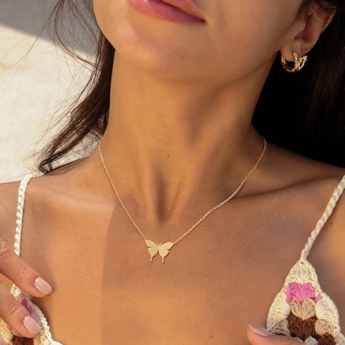 VACRONA Gold Dainty Butterfly Necklaces 18K Gold Plated Choker Necklace Delicate Long Gold Chain Necklaces Jewelry Gift for Women