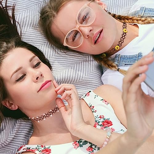 BodyJ4You 12PC Tattoo Choker Necklace Set - 90s Accessories Old School 2000s Jewelry - Yellow Daisy Pink Purple Flower Charm - One Size Women Teen Girl - Stretchy Multicolor Collar