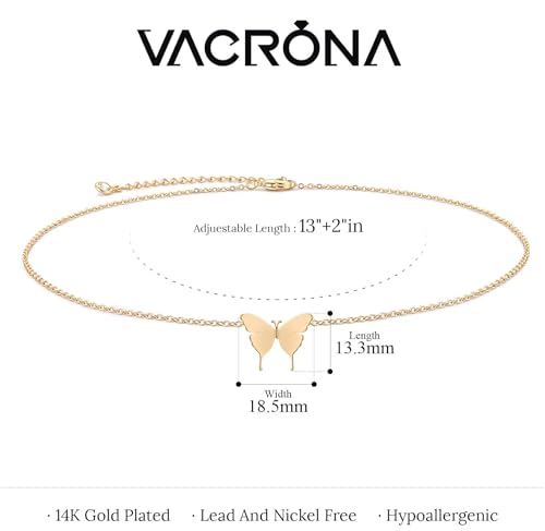 VACRONA Gold Dainty Butterfly Necklaces 18K Gold Plated Choker Necklace Delicate Long Gold Chain Necklaces Jewelry Gift for Women