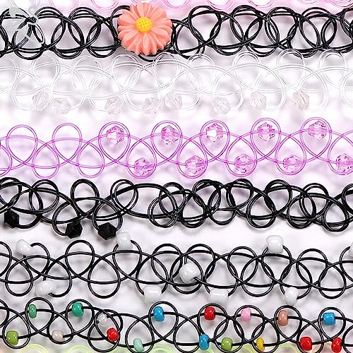 BodyJ4You 12PC Tattoo Choker Necklace Set - 90s Accessories Old School 2000s Jewelry - Yellow Daisy Pink Purple Flower Charm - One Size Women Teen Girl - Stretchy Multicolor Collar