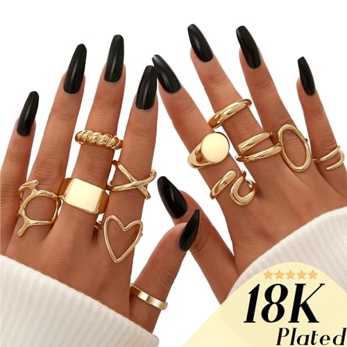 Gold 12-Piece Stackable Rings Set for Women