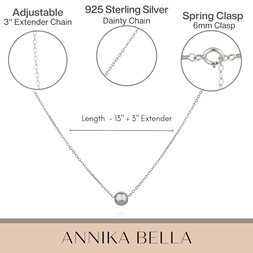 Annika Bella Choker Necklace for Women, Length 13-16 Inches, Sterling Silver or Gold, Waterproof, Ball Bead Charm Chokers, Pendant Choker Necklaces (Silver)