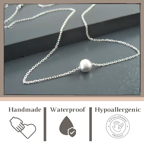Annika Bella Choker Necklace for Women, Length 13-16 Inches, Sterling Silver or Gold, Waterproof, Ball Bead Charm Chokers, Pendant Choker Necklaces (Silver)