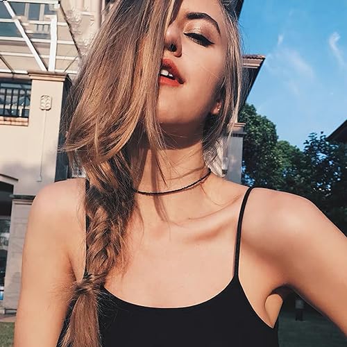 VOPIPO Dainty Black Spinel Beaded Choker Necklace for Women Trendy Natural Shiny 3mm Black Agate Crystal Stone Necklace 18k Gold Plated Chain Adjustable Cute Necklace Jewelry for Teen Girls Gifts