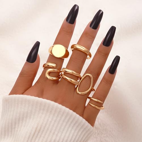 Gold 12-Piece Stackable Rings Set for Women