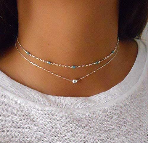 Annika Bella Choker Necklace for Women, Length 13-16 Inches, Sterling Silver or Gold, Waterproof, Ball Bead Charm Chokers, Pendant Choker Necklaces (Silver)