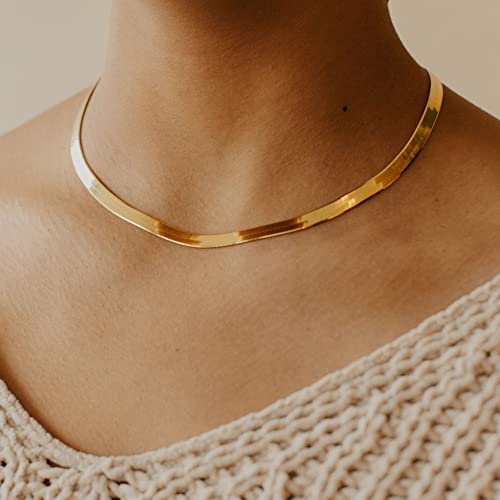 DEARMAY Gold Herringbone Necklace for Women Dainty Gold Necklace for Women Egyptian Simple Gold Chain Choker Necklace for Women Chunky Thick Snake Chain Necklaces for Teen Gifts