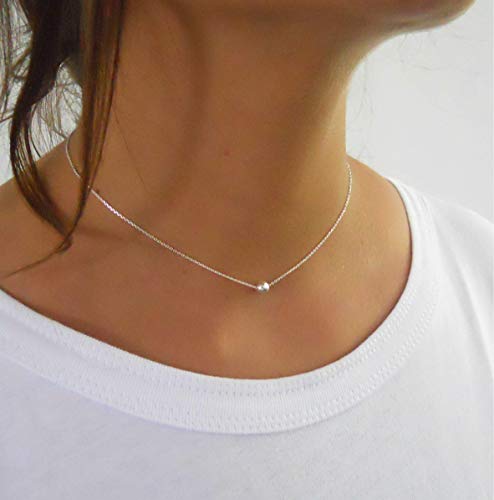 Annika Bella Choker Necklace for Women, Length 13-16 Inches, Sterling Silver or Gold, Waterproof, Ball Bead Charm Chokers, Pendant Choker Necklaces (Silver)