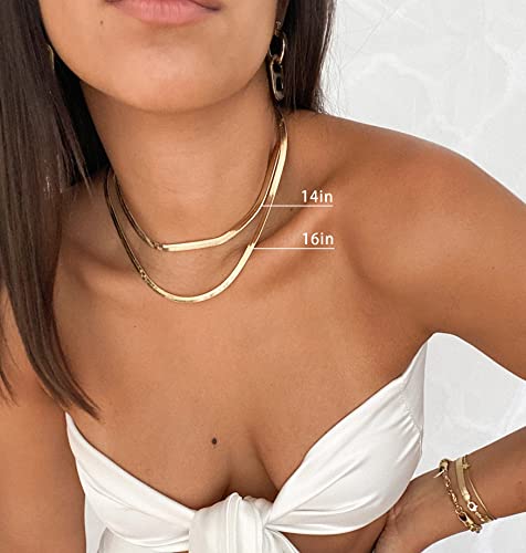 DEARMAY Gold Herringbone Necklace for Women Dainty Gold Necklace for Women Egyptian Simple Gold Chain Choker Necklace for Women Chunky Thick Snake Chain Necklaces for Teen Gifts