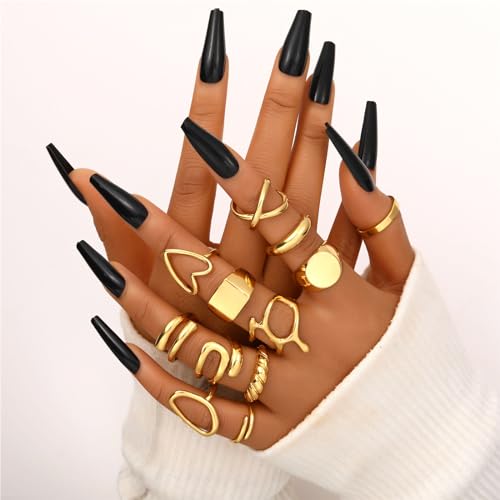 Gold 12-Piece Stackable Rings Set for Women