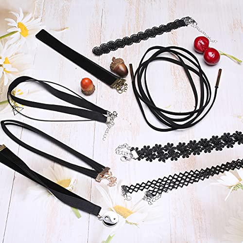 Akstore 8 PCS Classic Layered Cute Black Velvet Choker Necklace Womens (8)
