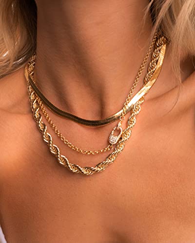 DEARMAY Gold Herringbone Necklace for Women Dainty Gold Necklace for Women Egyptian Simple Gold Chain Choker Necklace for Women Chunky Thick Snake Chain Necklaces for Teen Gifts