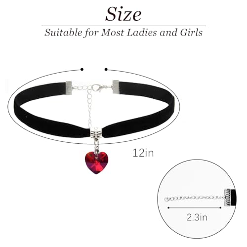 ISCASSE Black Choker Necklaces for Woman Love Heart Choker Necklace Adjustable Velvet Choker Soft Collar Chain Red Heart Necklace Halloween Cosplay Party