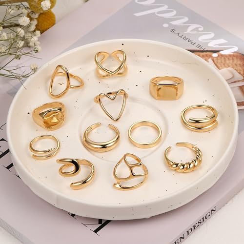 Gold 12-Piece Stackable Rings Set for Women