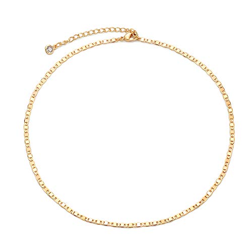 MEVECCO Gold Plain Chain Choker Necklace,14K Gold Plated Dainty Cute Link Lace Thin Clavicle Chain Long Necklace Delicate Fashion Choker Necklace Jewelry Gift for Women